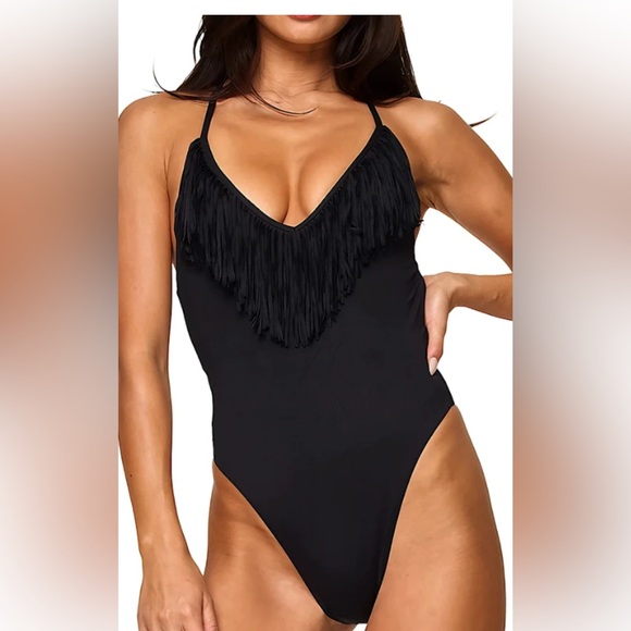 l*space Other - l*space Black Fringe One-Piece Swimsuit